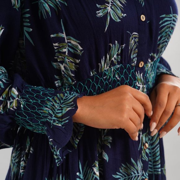 Coral or Navy Button Front Midi Dress with Smocking Dress - Picture 9 of 9